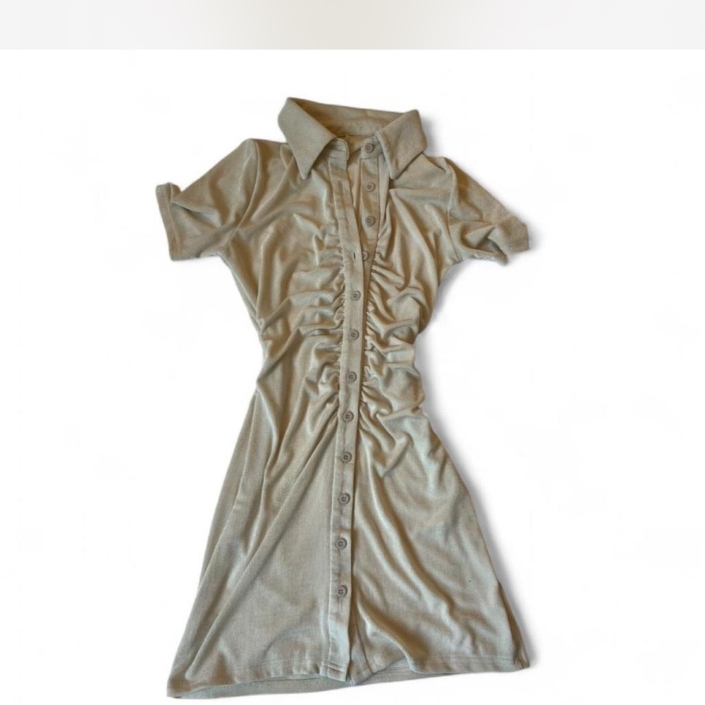 Amazon Beige Button-Front Mini Dress